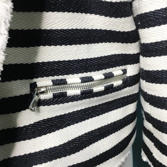 Metaphor Striped Fringe Zipper Pocket Blazer - Picture 2 of 6
